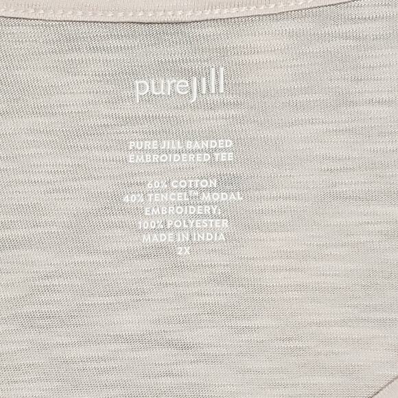 Pure Jill Sz 2X Banded Embroidered Tee Pink Cap Sleeve Top Boxy Relaxed Casual - Picture 6 of 10